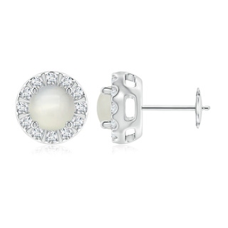 6mm AAA Moonstone Stud Earrings with Bar-Set Diamond Halo in White Gold