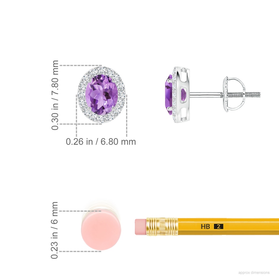 5x4mm A Prong-Set Oval Amethyst Stud Earrings with Diamond Halo in P950 Platinum ruler