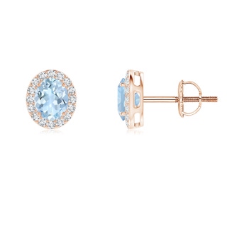 5x4mm AA Oval Aquamarine Studs with Diamond Halo in Rose Gold