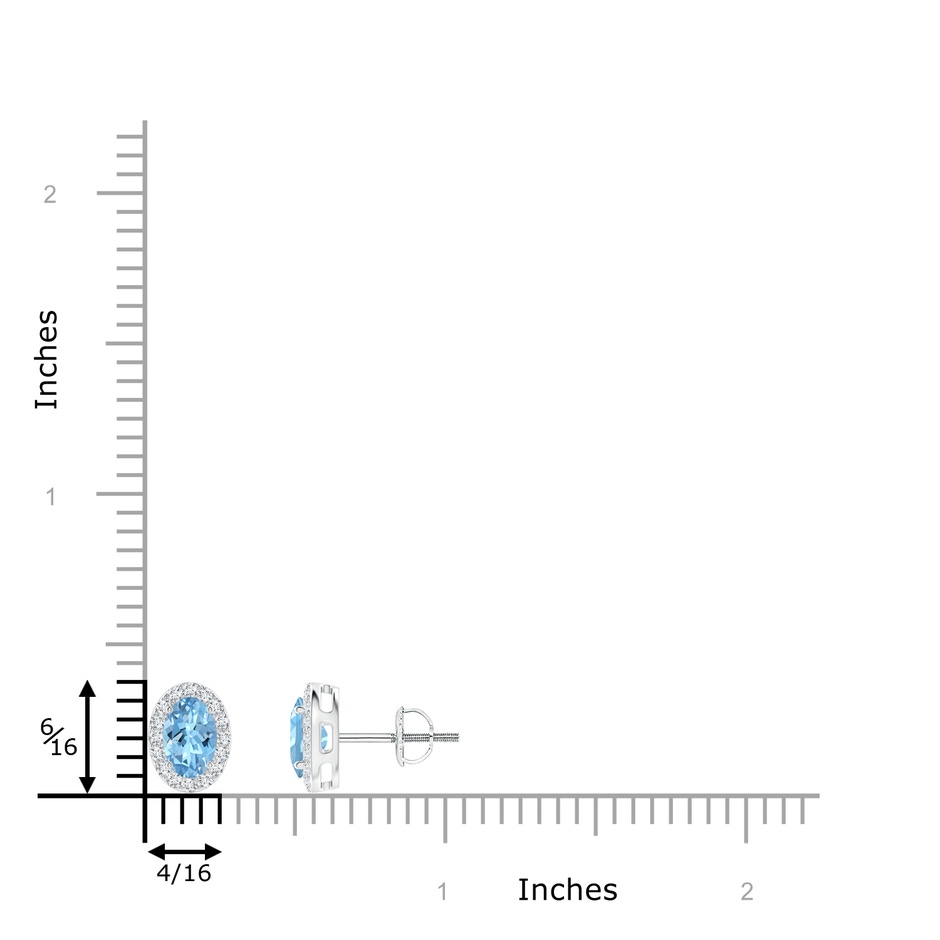 6x4mm AAAA Oval Aquamarine Studs with Diamond Halo in P950 Platinum ruler