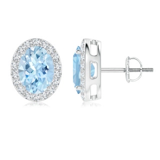 8x6mm AAA Oval Aquamarine Studs with Diamond Halo in White Gold