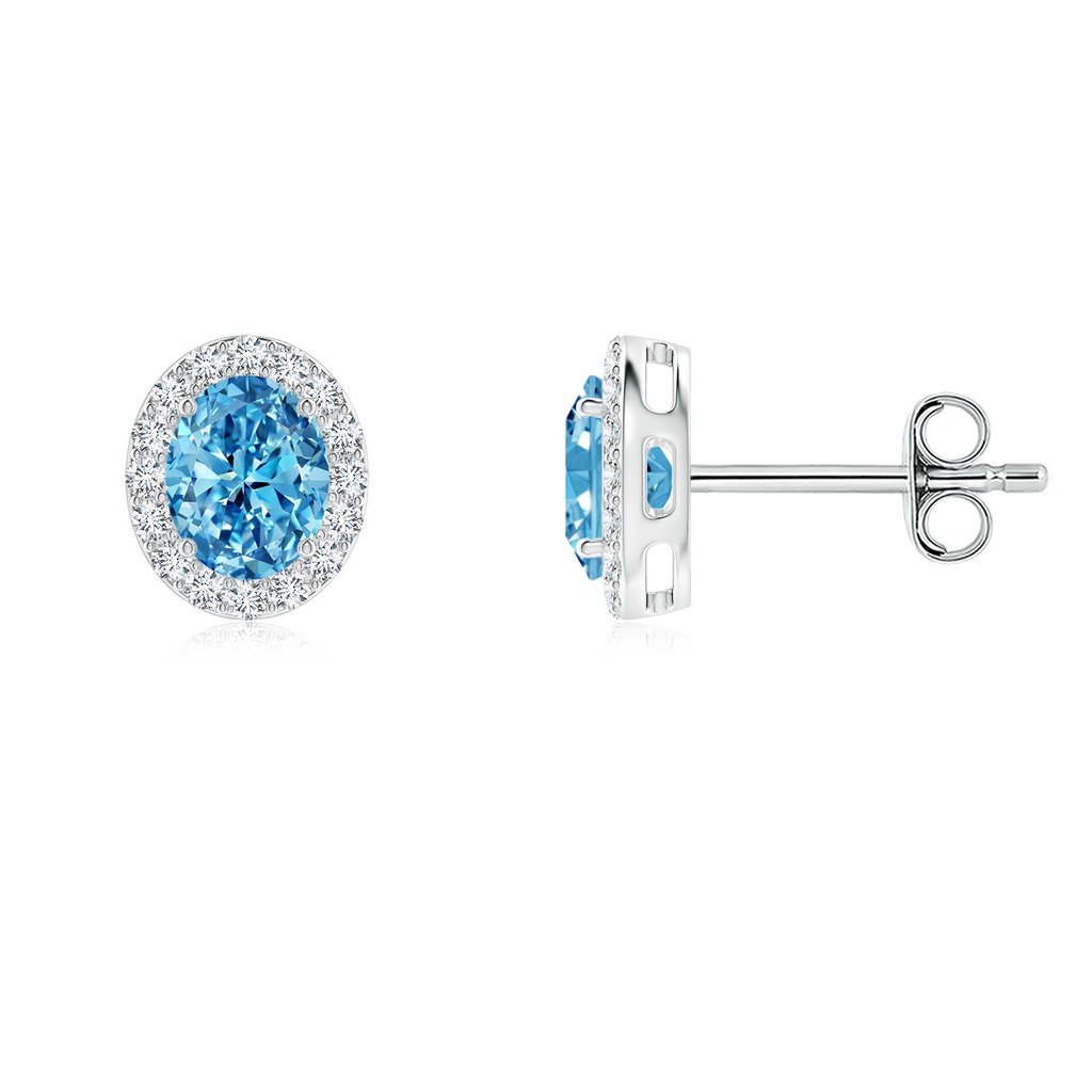 5x3mm AAAA Oval Fancy Intense Blue Diamond Studs with Halo in P950 Platinum