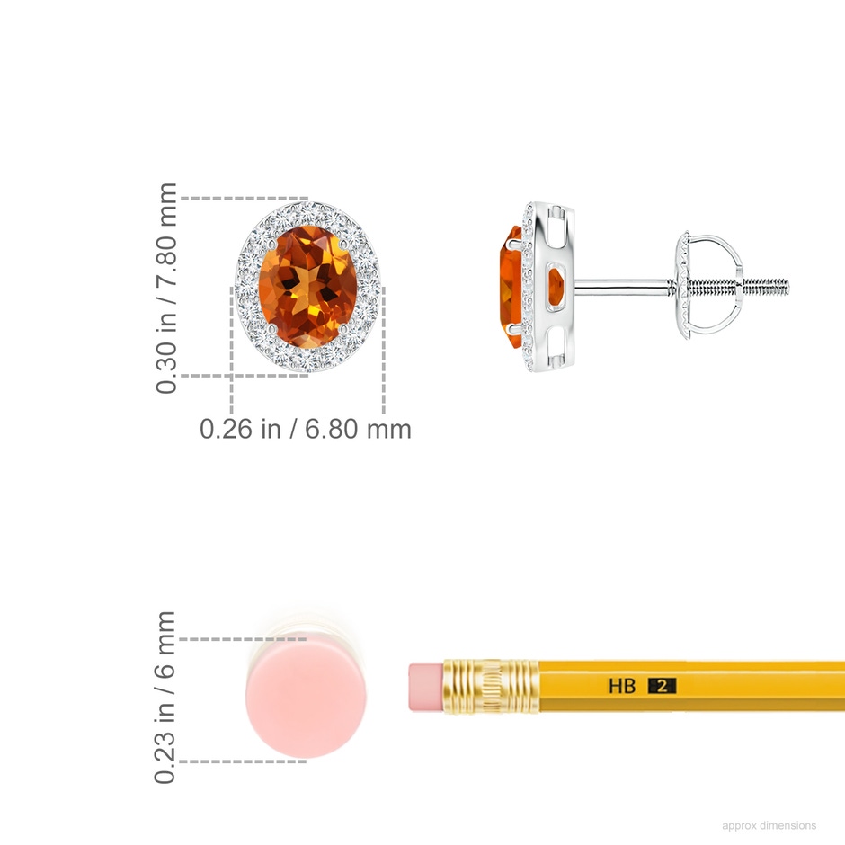 5x4mm AAAA Prong-Set Oval Citrine Stud Earrings with Diamond Halo in 18K White Gold ruler