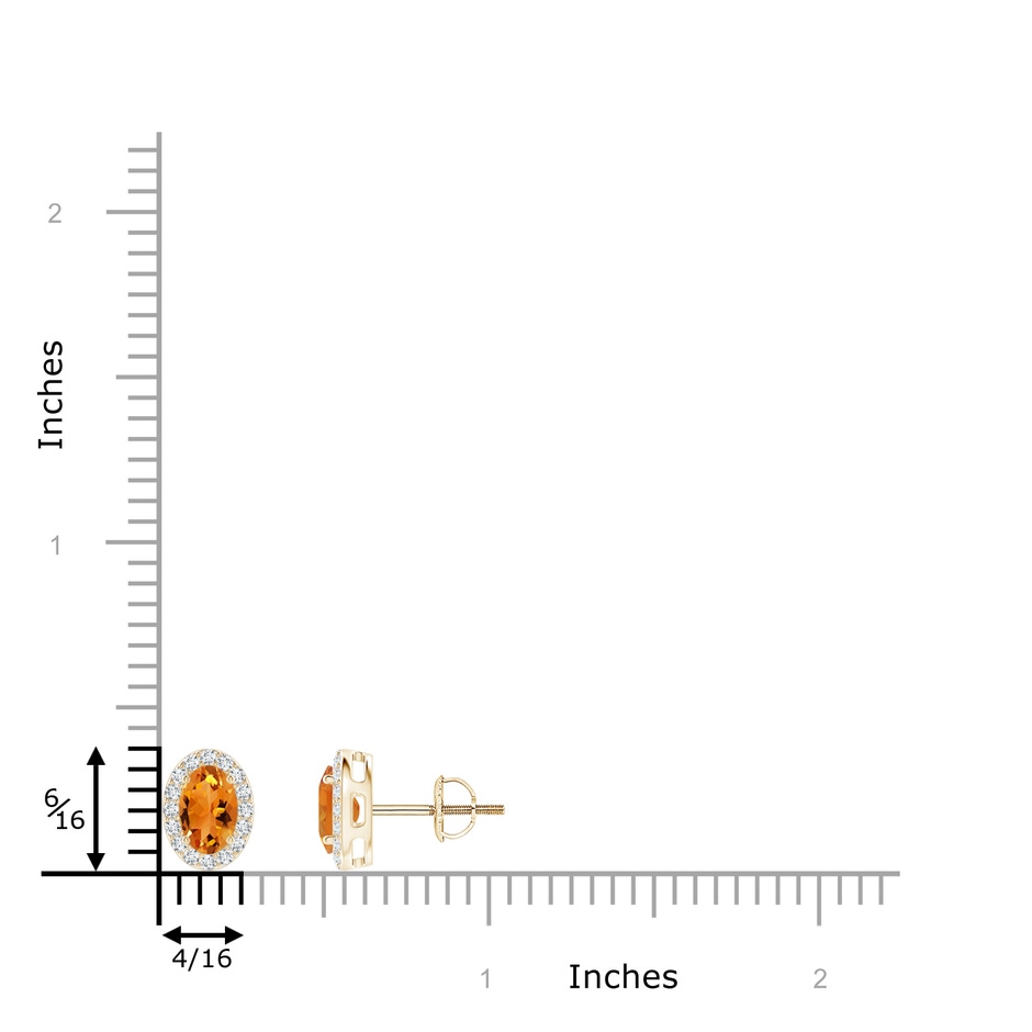 6x4mm AAA Oval Citrine Studs with Diamond Halo in Yellow Gold ruler