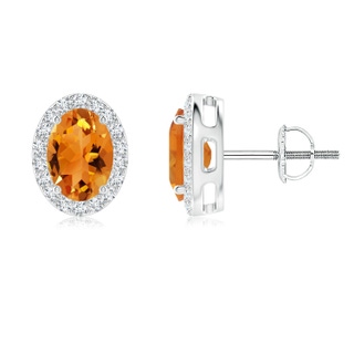 7x5mm AAA Oval Citrine Studs with Diamond Halo in White Gold