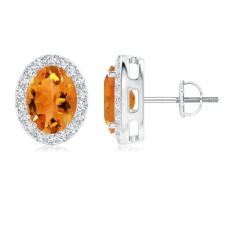 8x6mm AAA Oval Citrine Studs with Diamond Halo in White Gold