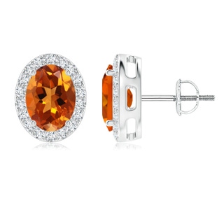 8x6mm AAAA Oval Citrine Studs with Diamond Halo in P950 Platinum