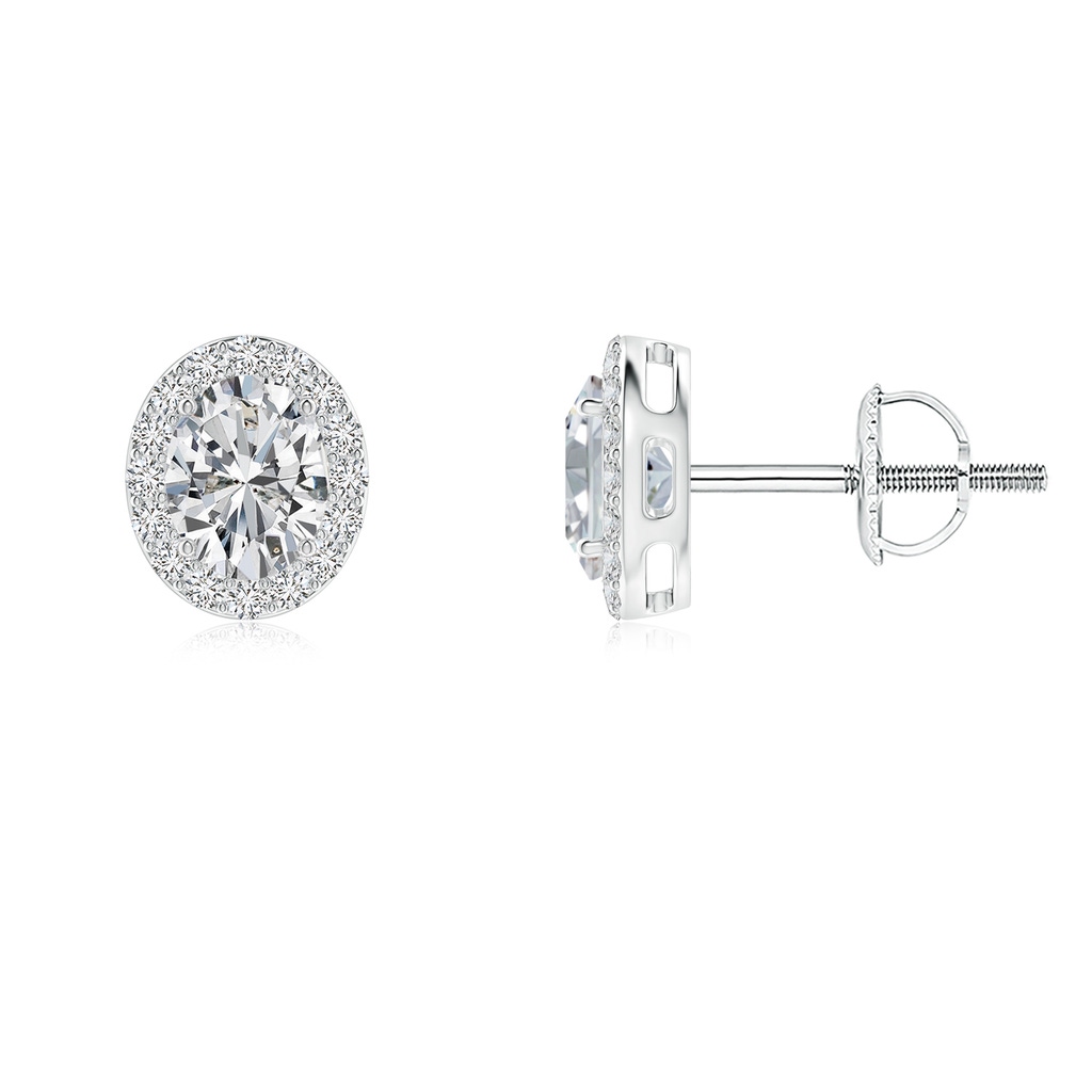 5x3mm HSI2 Oval Diamond Studs with Diamond Halo in White Gold