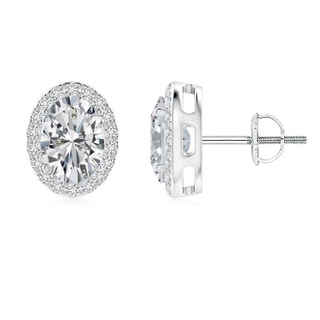 7.7x5.7mm HSI2 Oval Diamond Studs with Diamond Halo in P950 Platinum