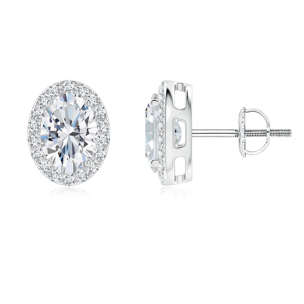 7x5mm GVS2 Oval Diamond Studs with Diamond Halo in White Gold