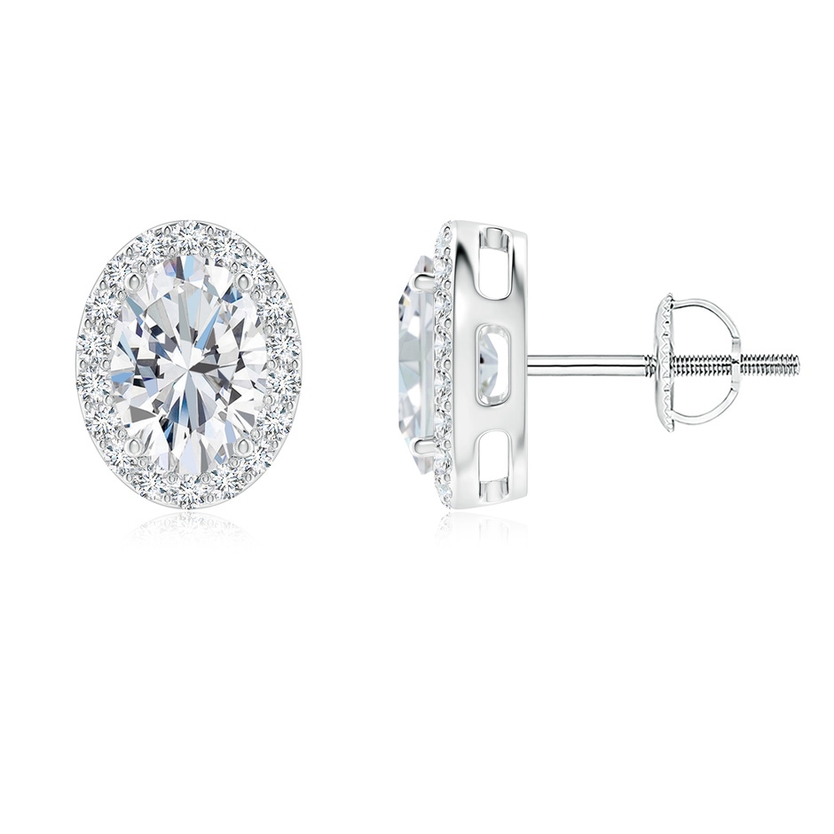 7x5mm GVS2 Oval Diamond Studs with Diamond Halo in White Gold 