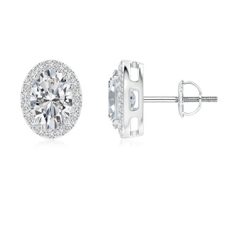 7x5mm HSI2 Oval Diamond Studs with Diamond Halo in P950 Platinum