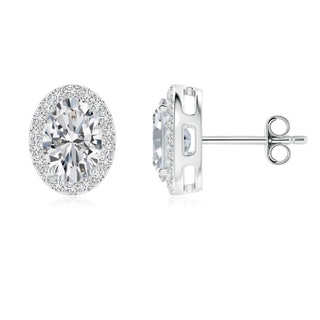 7x5mm HSI2 Oval Diamond Studs with Diamond Halo in S999 Silver