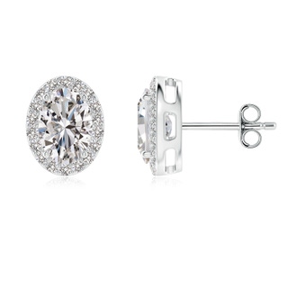 7x5mm IJI1I2 Oval Diamond Studs with Diamond Halo in S999 Silver