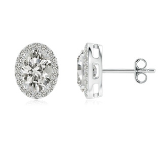 7x5mm KI3 Oval Diamond Studs with Diamond Halo in S999 Silver