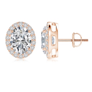 8.5x6.5mm HSI2 Oval Diamond Studs with Diamond Halo in Rose Gold