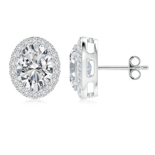 8.5x6.5mm HSI2 Oval Diamond Studs with Diamond Halo in S999 Silver