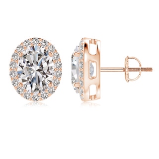 8.5x6.5mm IJI1I2 Oval Diamond Studs with Diamond Halo in Rose Gold