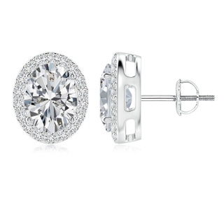 9x7mm HSI2 Oval Diamond Studs with Diamond Halo in 10K White Gold