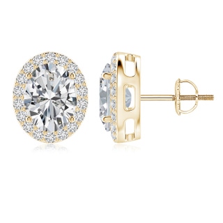 9x7mm HSI2 Oval Diamond Studs with Diamond Halo in 9K Yellow Gold