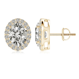 9x7mm KI3 Oval Diamond Studs with Diamond Halo in Yellow Gold