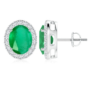 10x8mm A Oval Emerald Studs with Diamond Halo in P950 Platinum