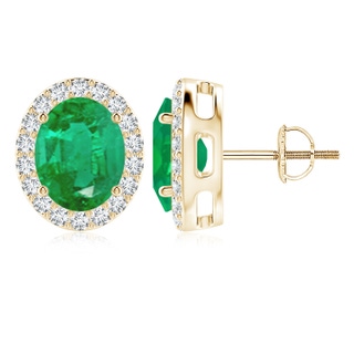 10x8mm AA Oval Emerald Studs with Diamond Halo in 9K Yellow Gold