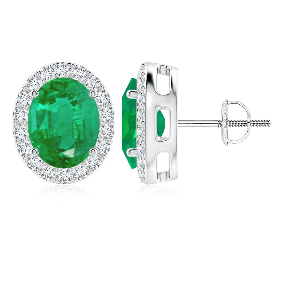 10x8mm AA Oval Emerald Studs with Diamond Halo in P950 Platinum 