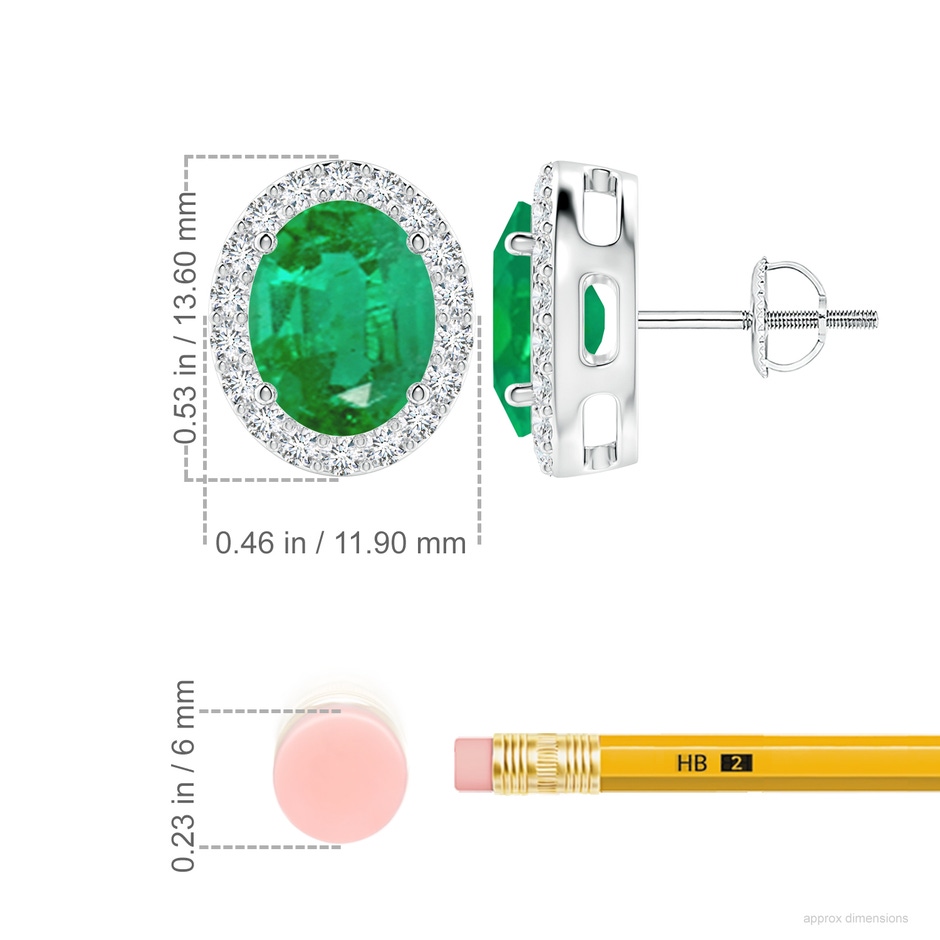 10x8mm AA Oval Emerald Studs with Diamond Halo in P950 Platinum ruler
