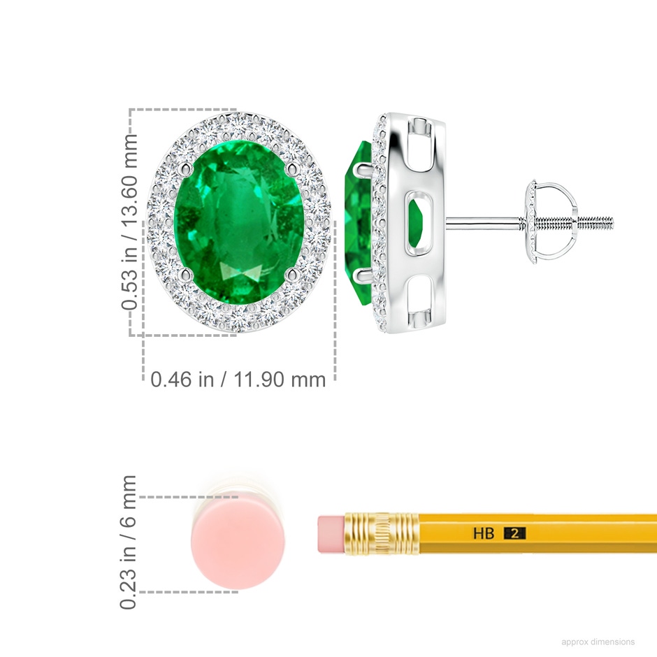 10x8mm AAA Oval Emerald Studs with Diamond Halo in P950 Platinum ruler