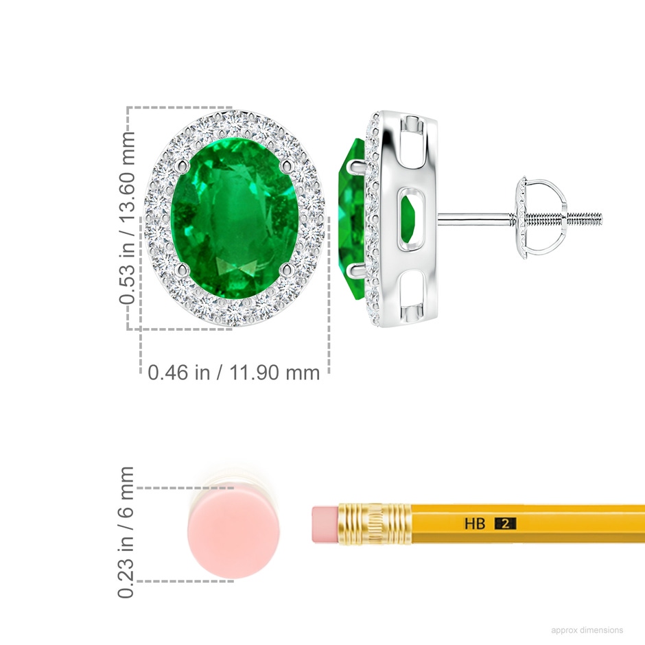 10x8mm AAAA Oval Emerald Studs with Diamond Halo in P950 Platinum ruler