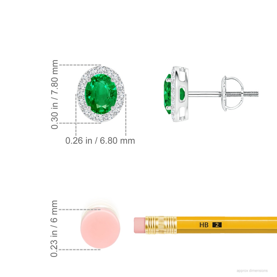 5x4mm AAA Prong-Set Oval Emerald Stud Earrings with Diamond Halo in White Gold ruler