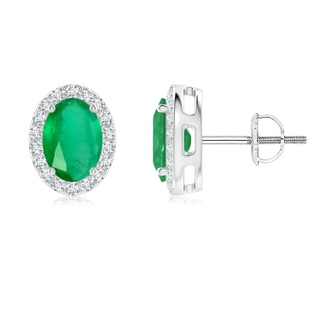 7x5mm A Oval Emerald Studs with Diamond Halo in P950 Platinum