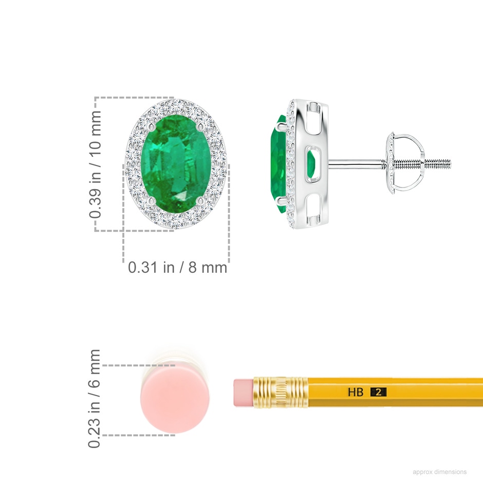 7x5mm AA Prong-Set Oval Emerald Stud Earrings with Diamond Halo in P950 Platinum ruler