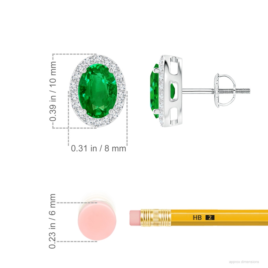 7x5mm AAAA Oval Emerald Studs with Diamond Halo in P950 Platinum ruler