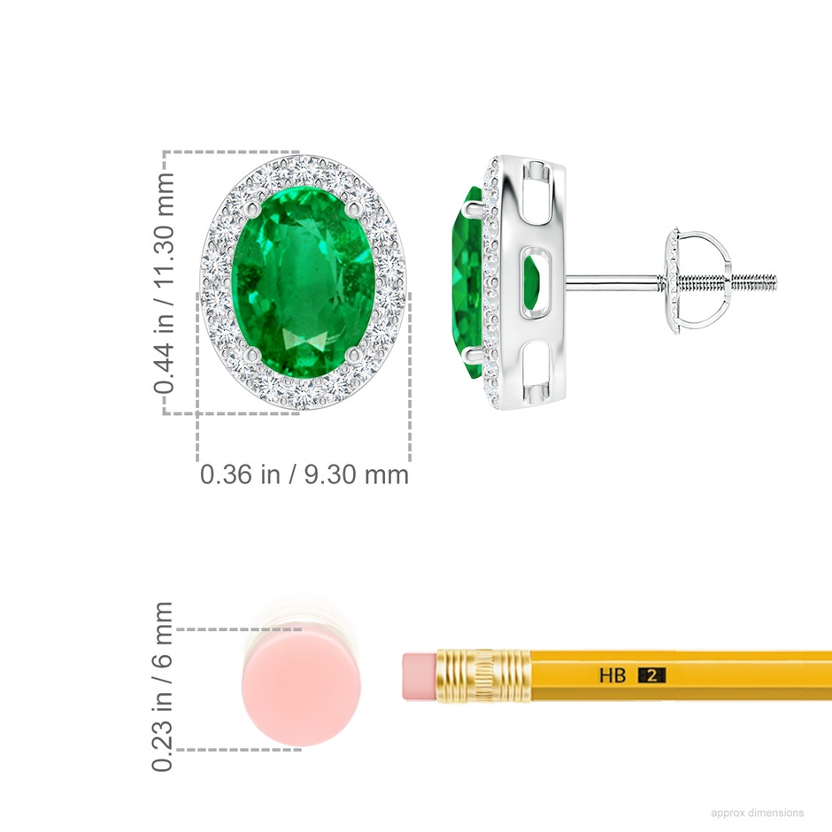 8x6mm AAA Oval Emerald Studs with Diamond Halo in P950 Platinum ruler