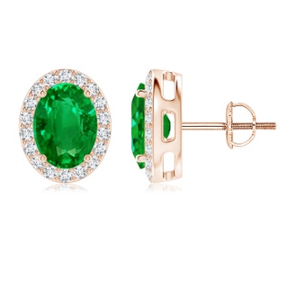 8x6mm AAAA Oval Emerald Studs with Diamond Halo in Rose Gold