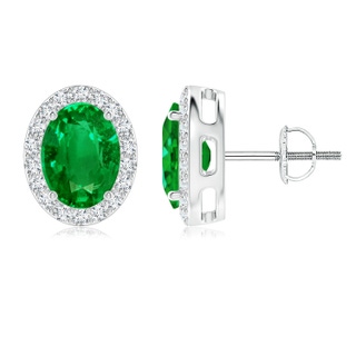 8x6mm AAAA Oval Emerald Studs with Diamond Halo in White Gold