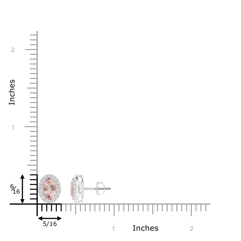 7x5mm AA Oval Morganite Studs with Diamond Halo in White Gold ruler