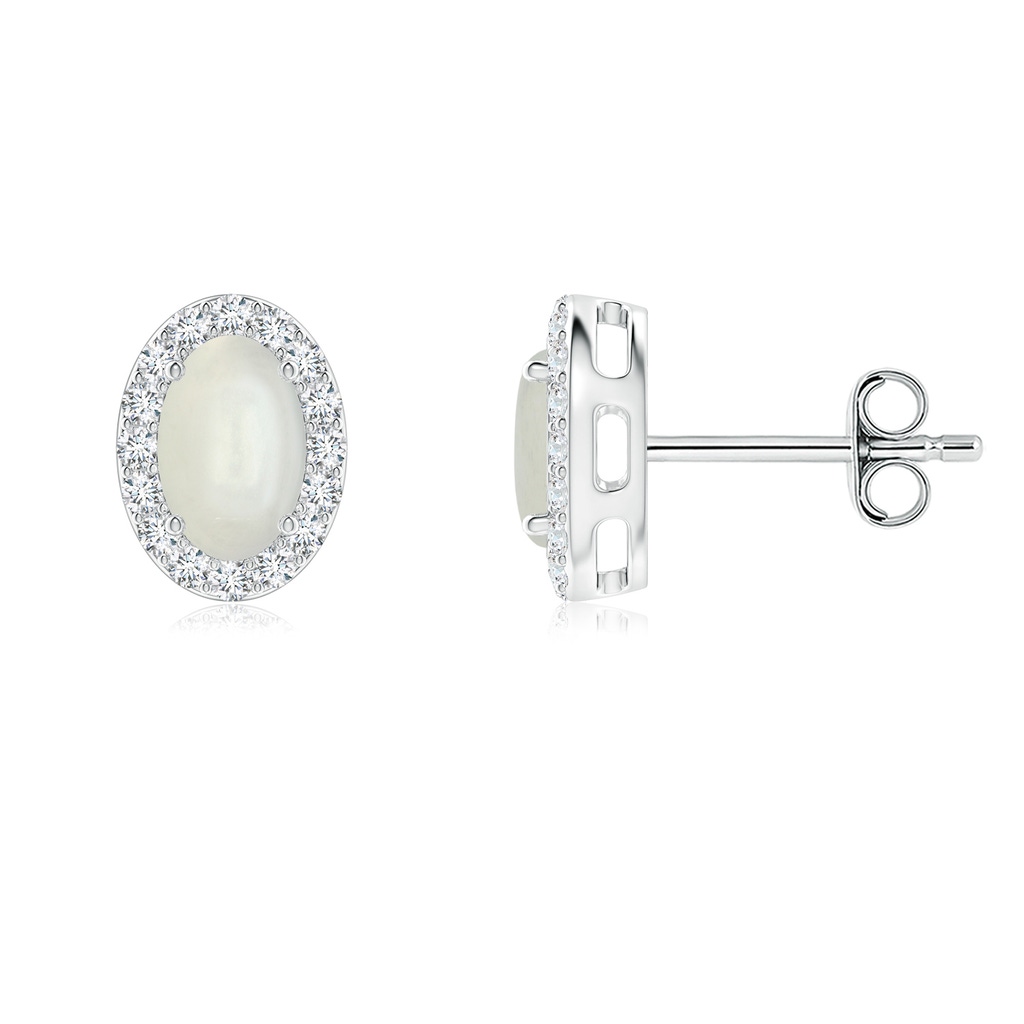6x4mm AAAA Oval Moonstone Studs with Diamond Halo in S999 Silver