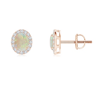 5x4mm AAA Oval Opal Studs with Diamond Halo in Rose Gold