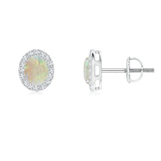 5x4mm AAA Oval Opal Studs with Diamond Halo in White Gold