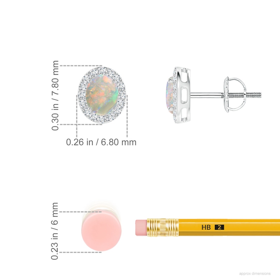 5x4mm AAAA Prong-Set Oval Opal Stud Earrings with Diamond Halo in P950 Platinum ruler