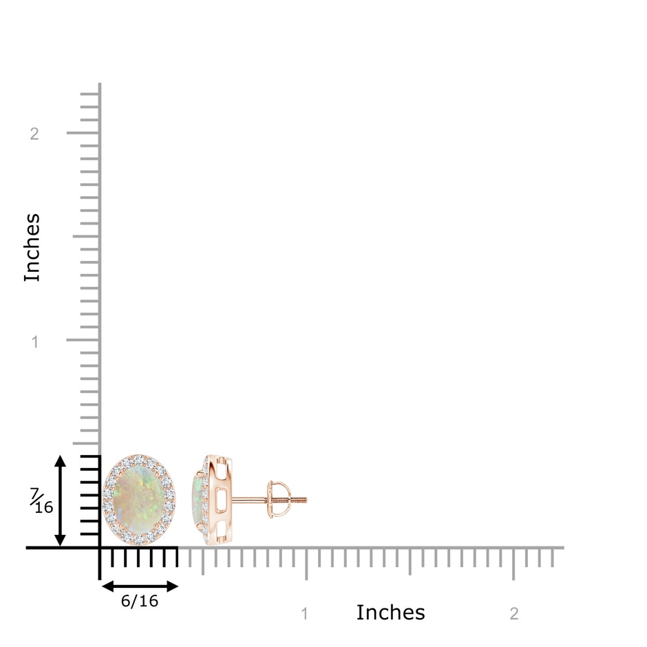 8x6mm AAA Oval Opal Studs with Diamond Halo in Rose Gold ruler