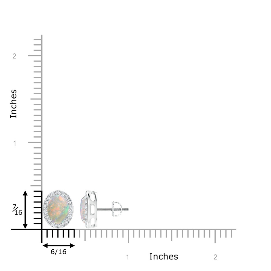 8x6mm AAAA Oval Opal Studs with Diamond Halo in P950 Platinum ruler