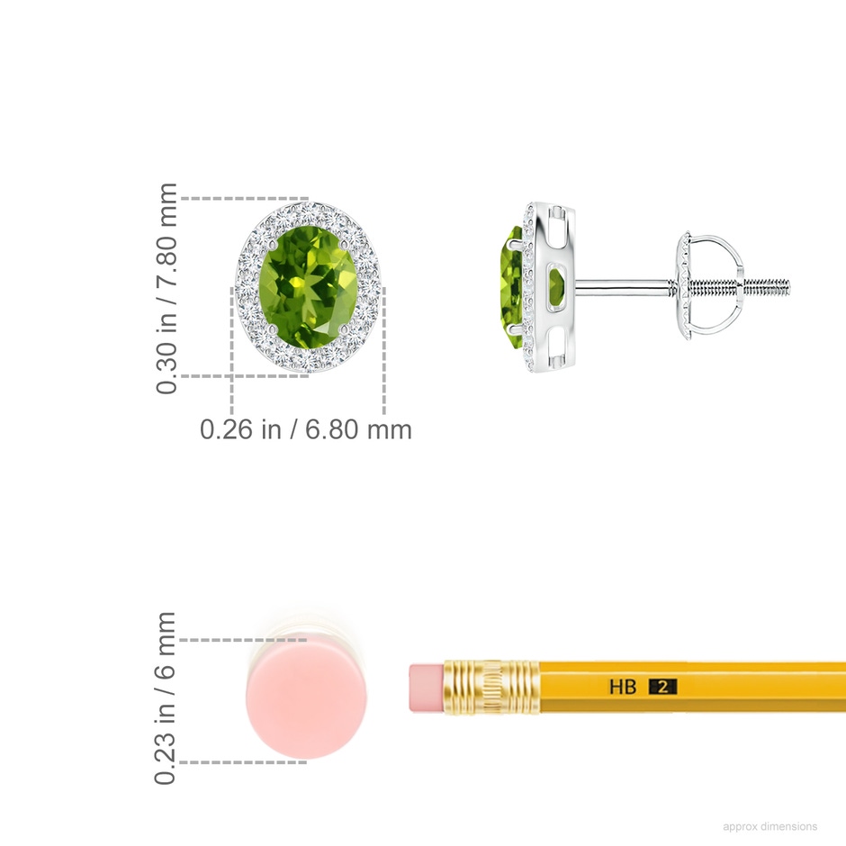 5x4mm AAAA Prong-Set Oval Peridot Stud Earrings with Diamond Halo in P950 Platinum ruler