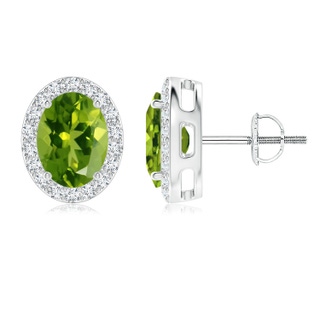 8x6mm AAAA Oval Peridot Studs with Diamond Halo in P950 Platinum