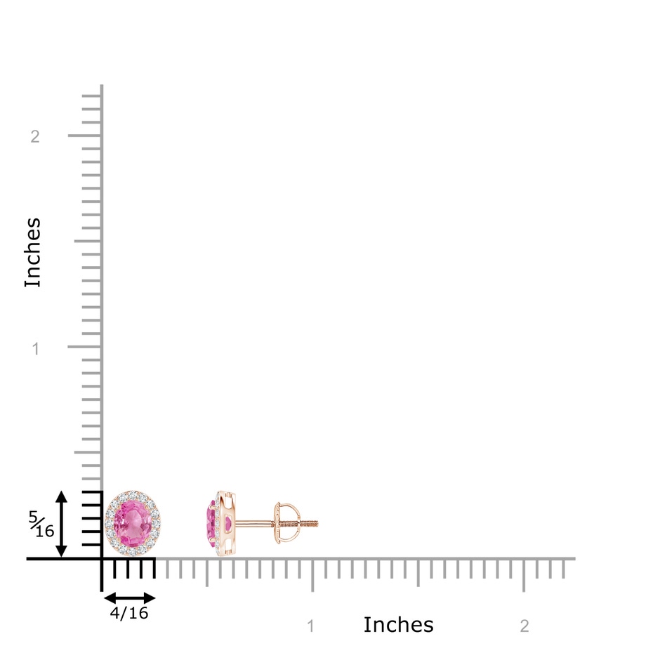5x4mm AA Oval Pink Sapphire Studs with Diamond Halo in Rose Gold ruler