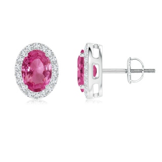 7x5mm AAAA Oval Pink Sapphire Studs with Diamond Halo in P950 Platinum