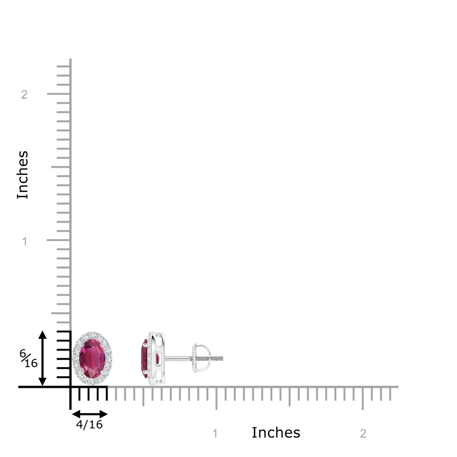6x4mm AAAA Oval Pink Tourmaline Studs with Diamond Halo in P950 Platinum ruler